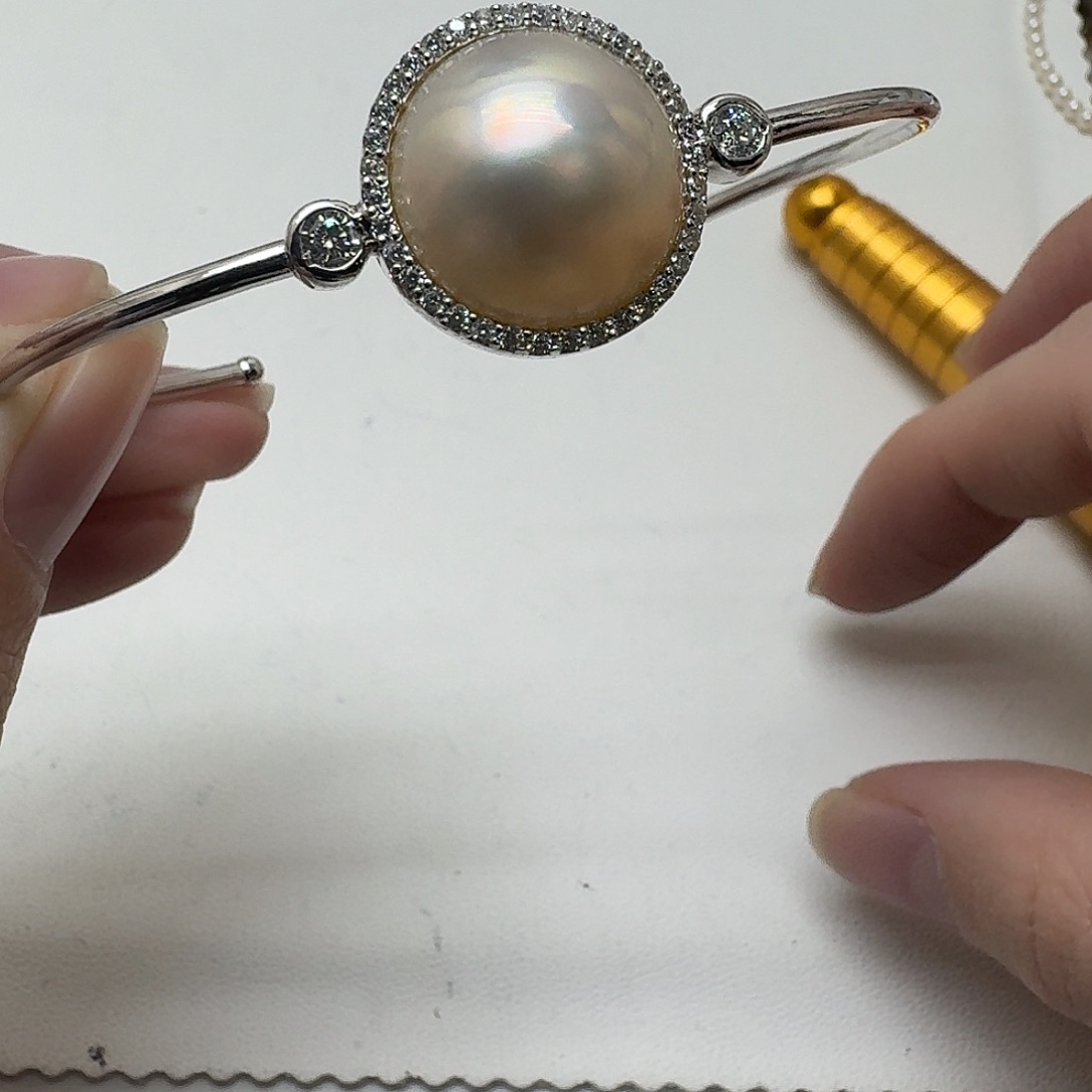 拼合珍珠（马贝珠）手镯银S925镶嵌