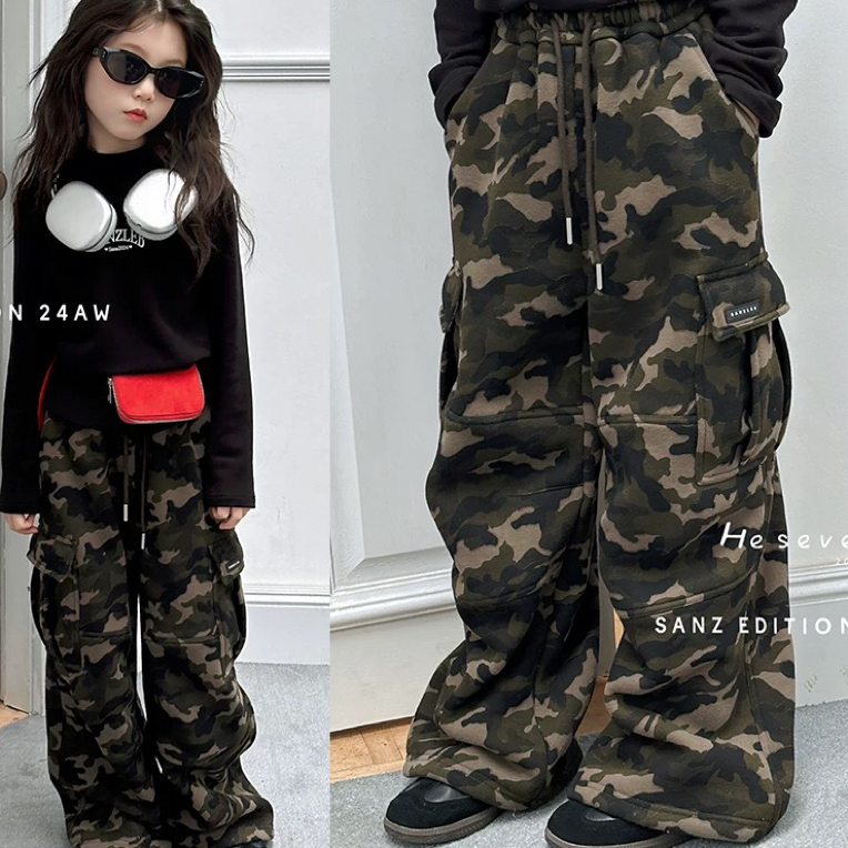 219童装加绒工装迷彩裤