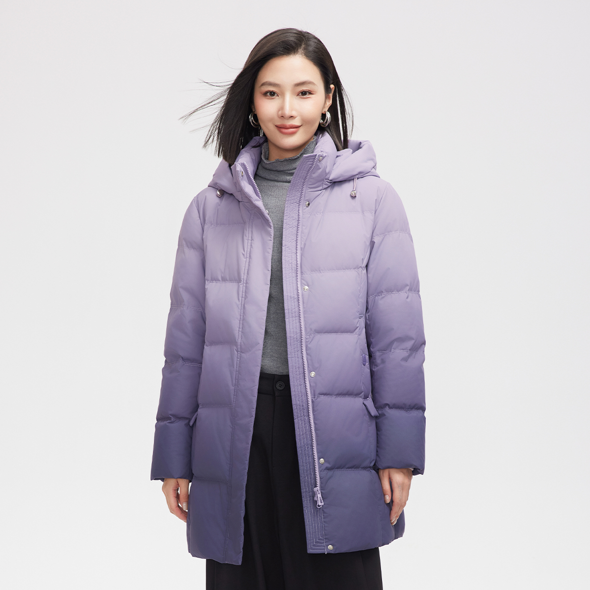 女士90新国标可拆帽中长款加厚冬季羽绒服