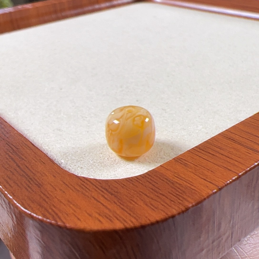 裸石蜜蜡未镶嵌9mm焦皮橘白虎皮纹老型单珠tt