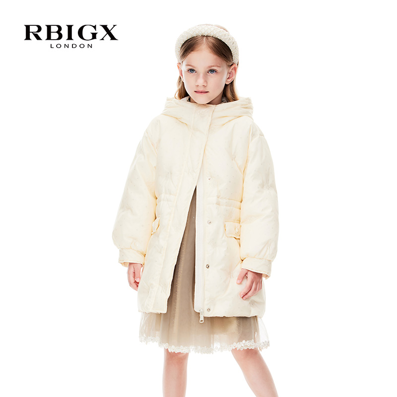 RBIGX瑞比克冬季新款女童优雅洋气直充连帽白鸭绒羽绒服YF3DR2676