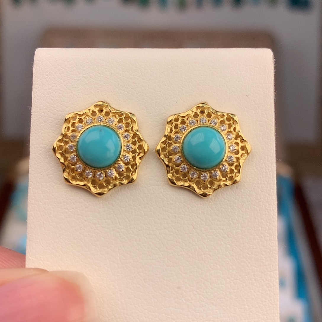 绿松石银S925镶嵌耳饰