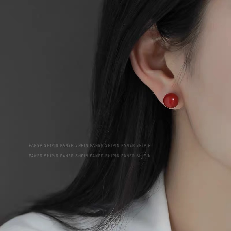 925银耳饰 本命年红豆耳钉女相思豆耳饰2025气质小众百搭纯银耳坠