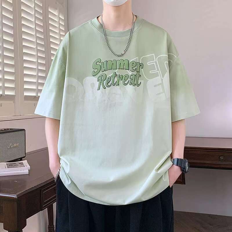 夏季2025新款美式宽松短袖潮牌圆领休闲T恤上衣高级感青少年男装