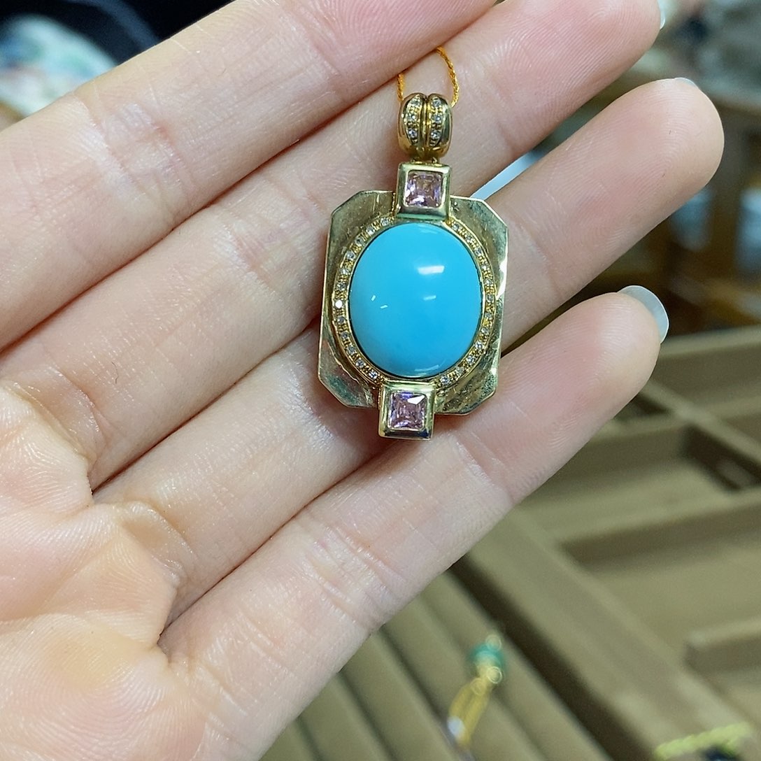 绿松石珠宝奇石18K金镶嵌