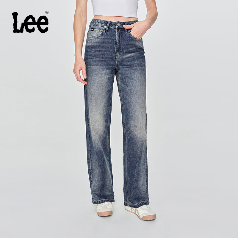 【张凌赫代言】Lee25早秋新428懒懒裤舒适直脚复古中深蓝女牛仔裤