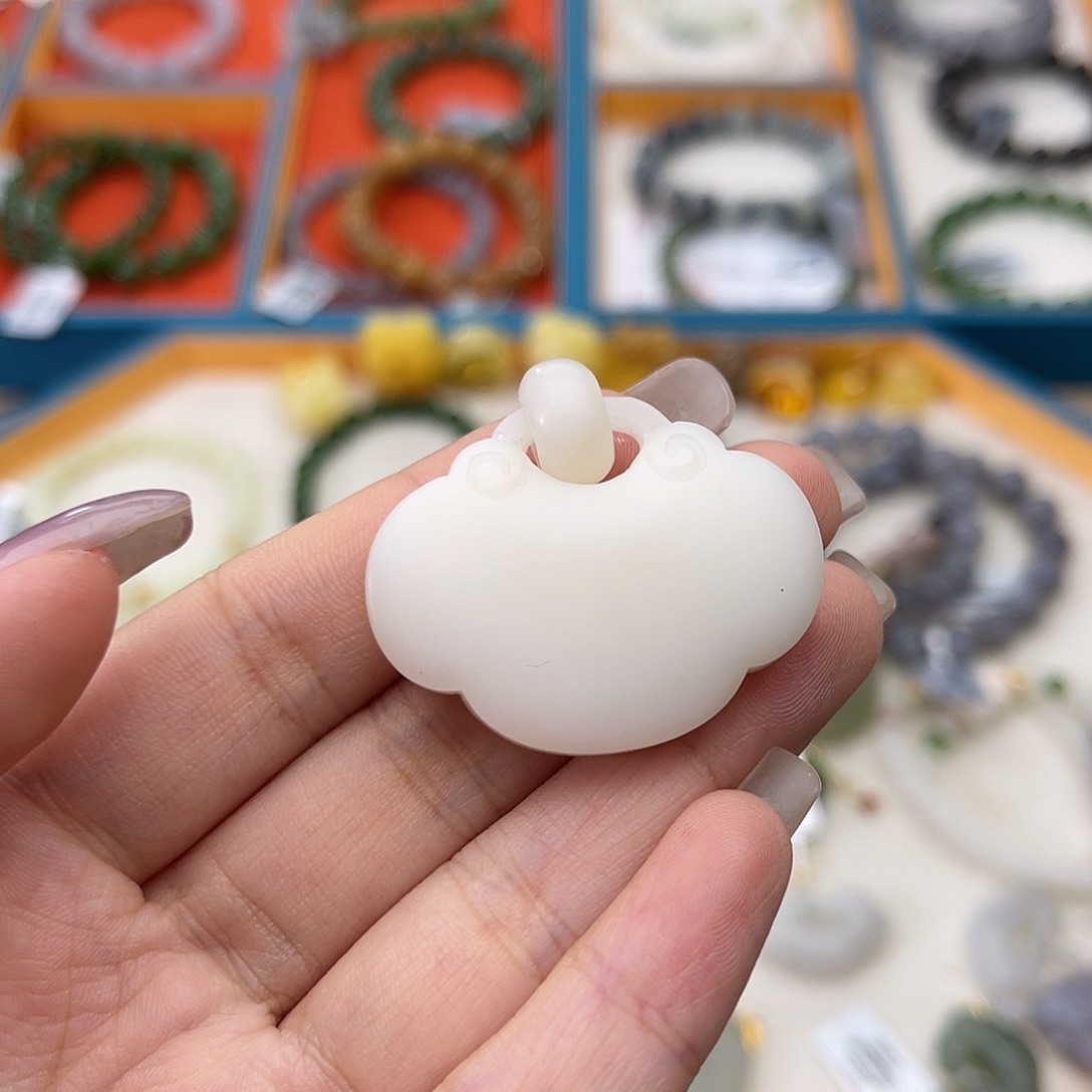 和田玉未镶嵌手链w23白玉如意锁