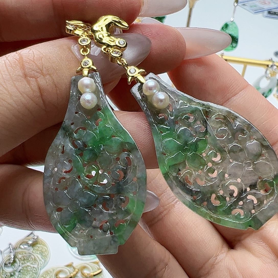 银S925镶嵌翡翠耳饰天然缅甸A货翡翠