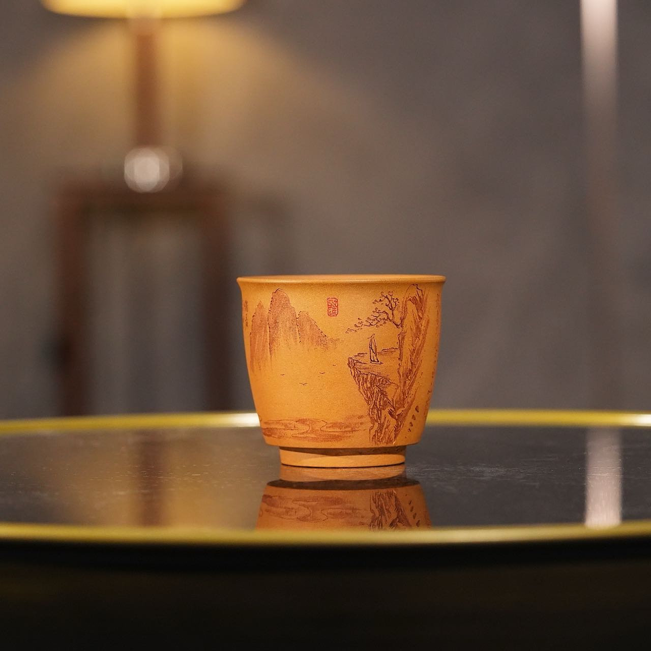 乘风阁原创.黄金段【青云志】紫砂主人杯.150cc