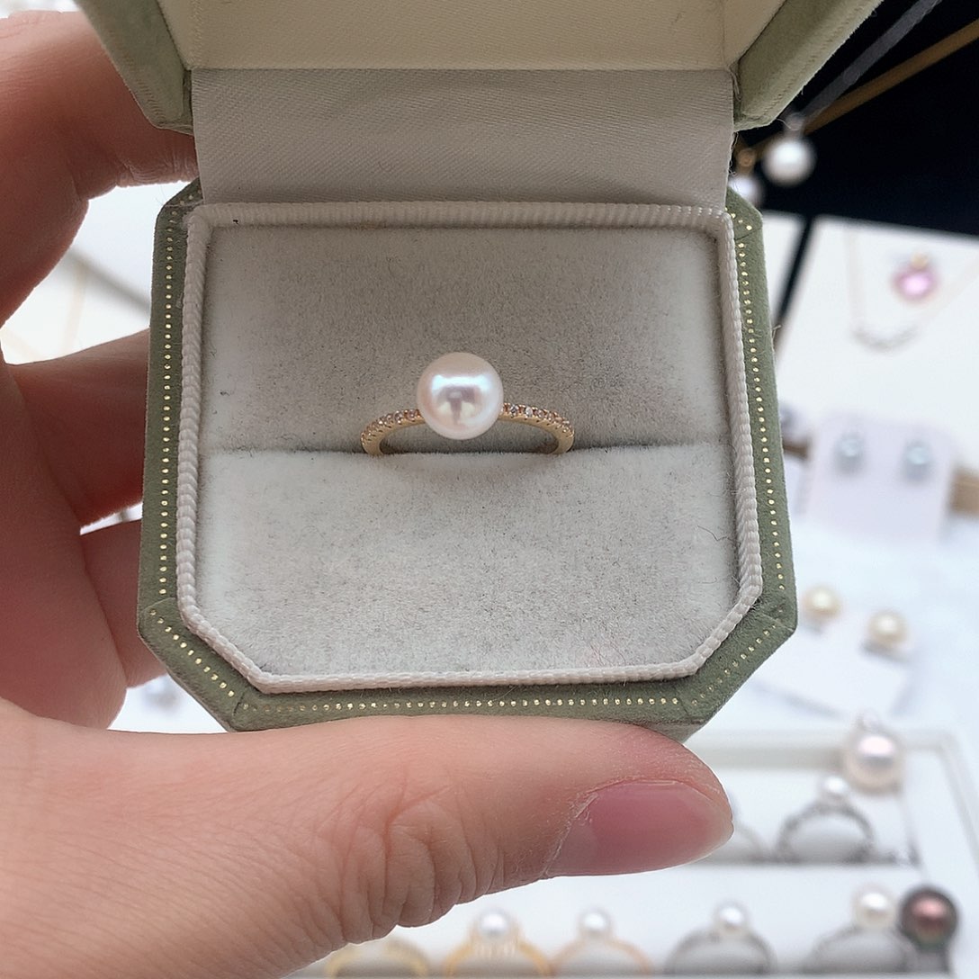 海水珍珠7-7.5mm ak戒指银S925镶嵌