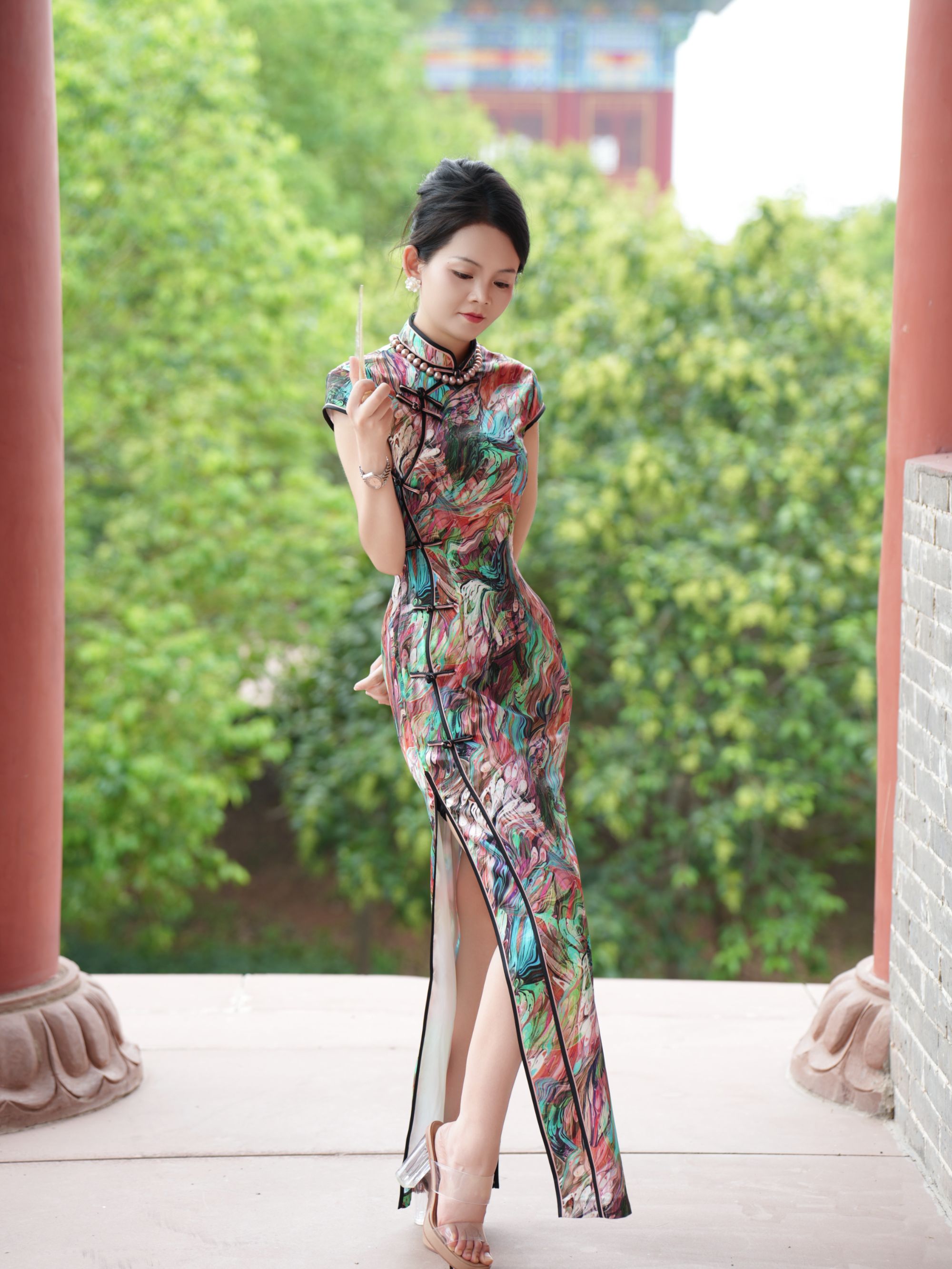 旷美旗韵复古夏季包臀裙中国风春季日常常规袖旗袍花纹碎花显瘦