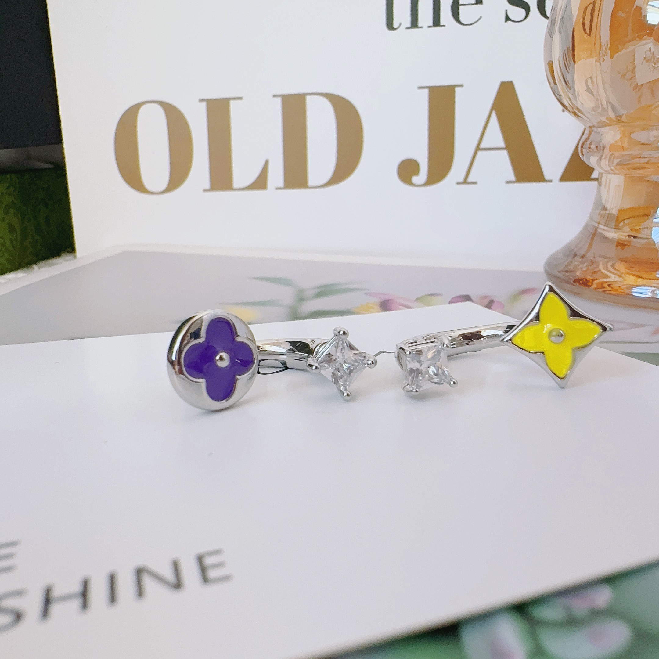 铜合金锆石耳饰 2110 彩色滴油AB版耳钉