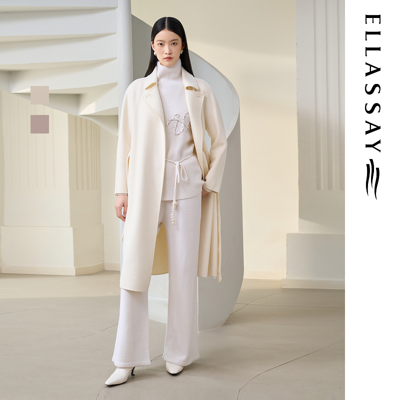 ELLASSAY歌力思2025新款绵羊毛长款一粒扣毛呢大衣女EWD364D01300
