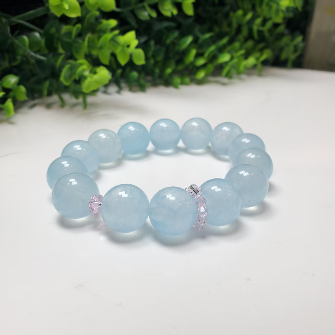 P202【赵小姐】百搭款海蓝宝玉+粉水晶手链