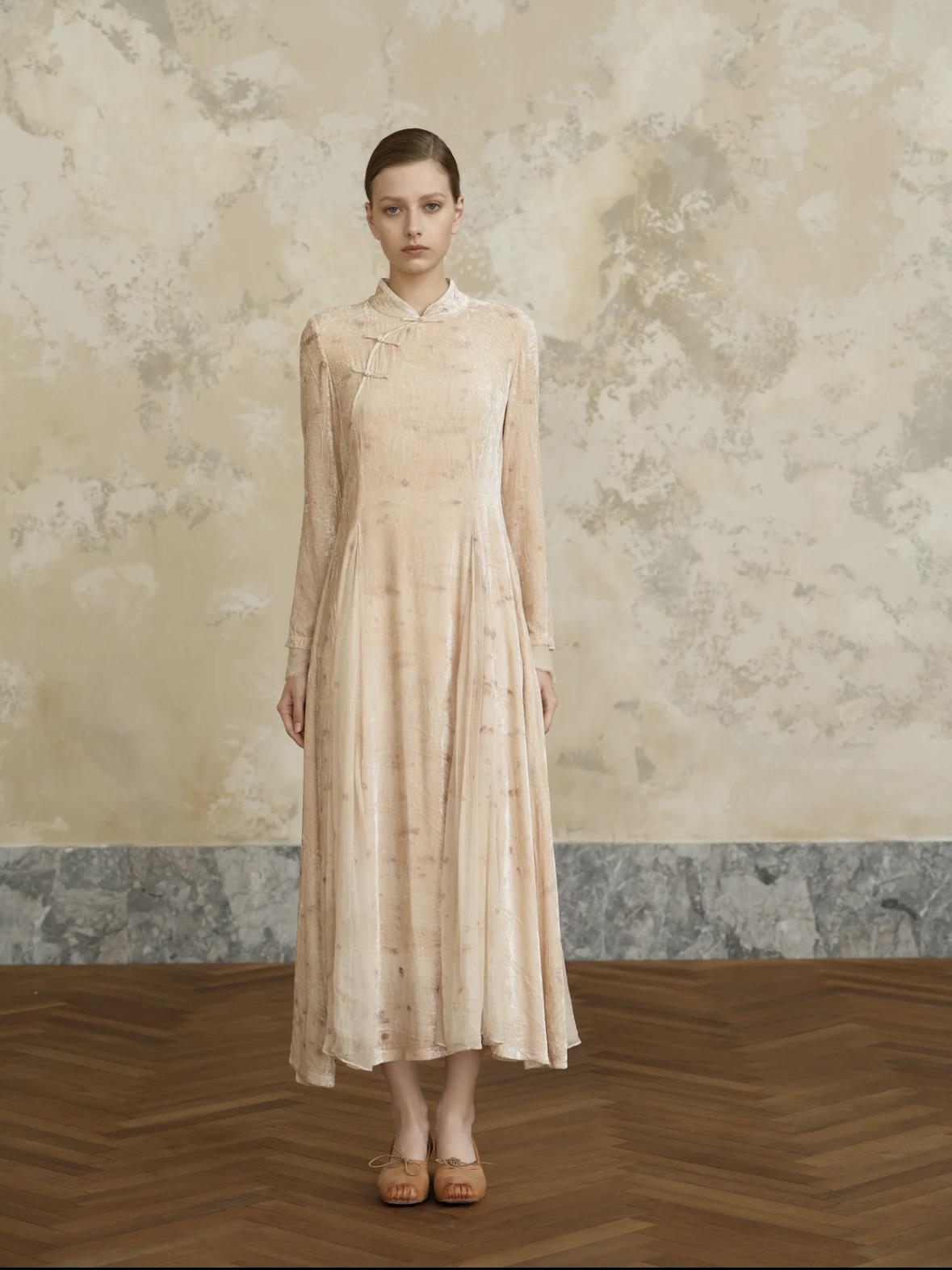 NatureDye 【美侖美奂】GL353003 原创设计植物染中式丝绒连衣裙