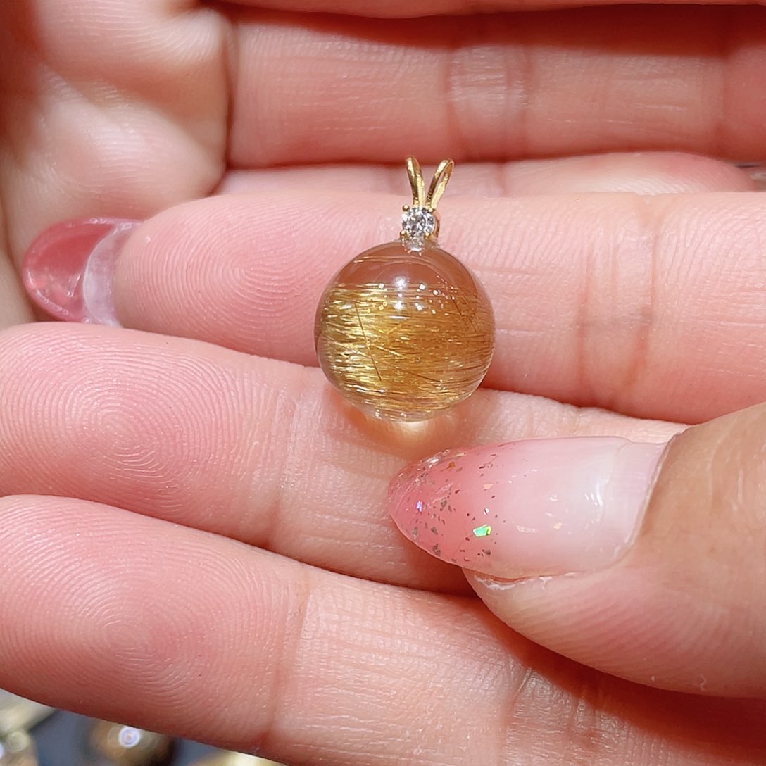 水晶发晶吊坠18K金镶嵌丽*姐