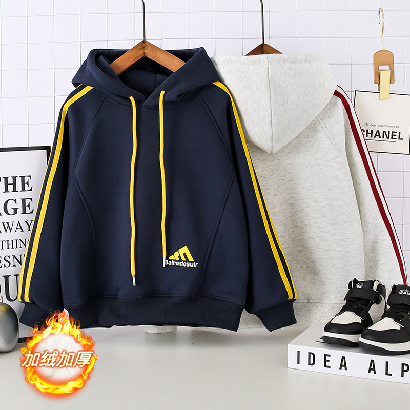 儿童冬季新款加绒加厚卫衣男童女童韩版中大童连帽套头