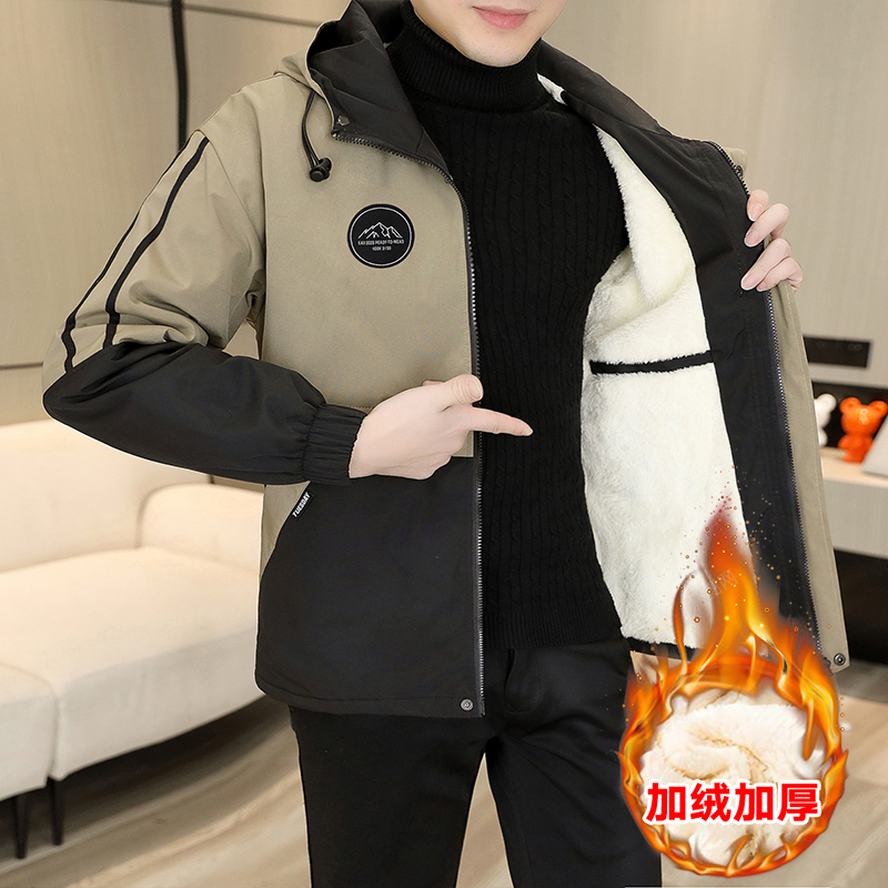 棉衣男冬季加绒加厚外套休闲男士潮流保暖棉服连帽工装加绒夹克