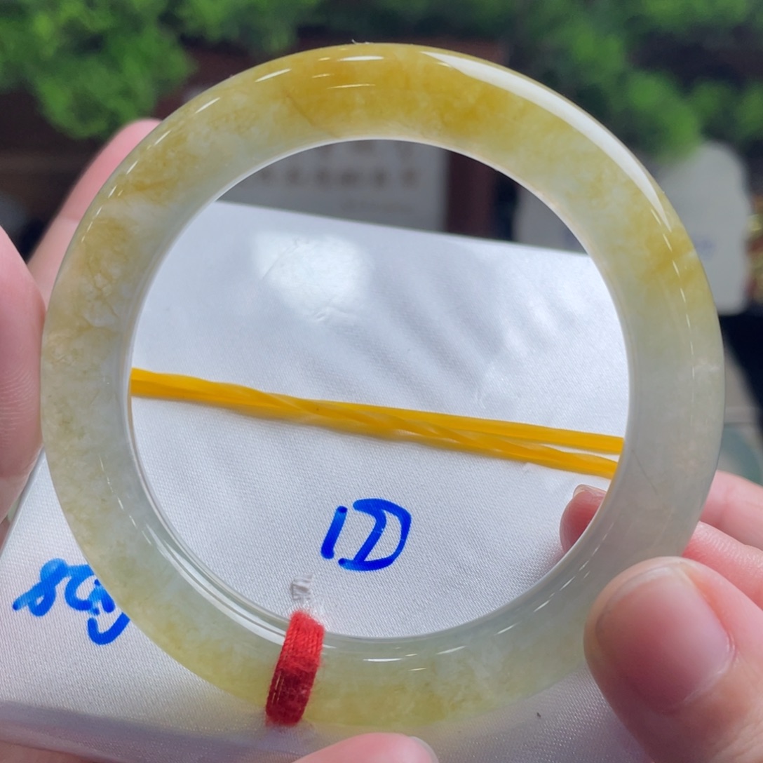 翡翠未镶嵌手镯51冰黄 起冰 