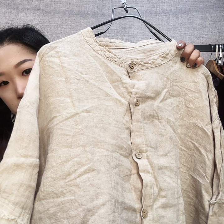 喜****50206麻色亚麻上衣不退换