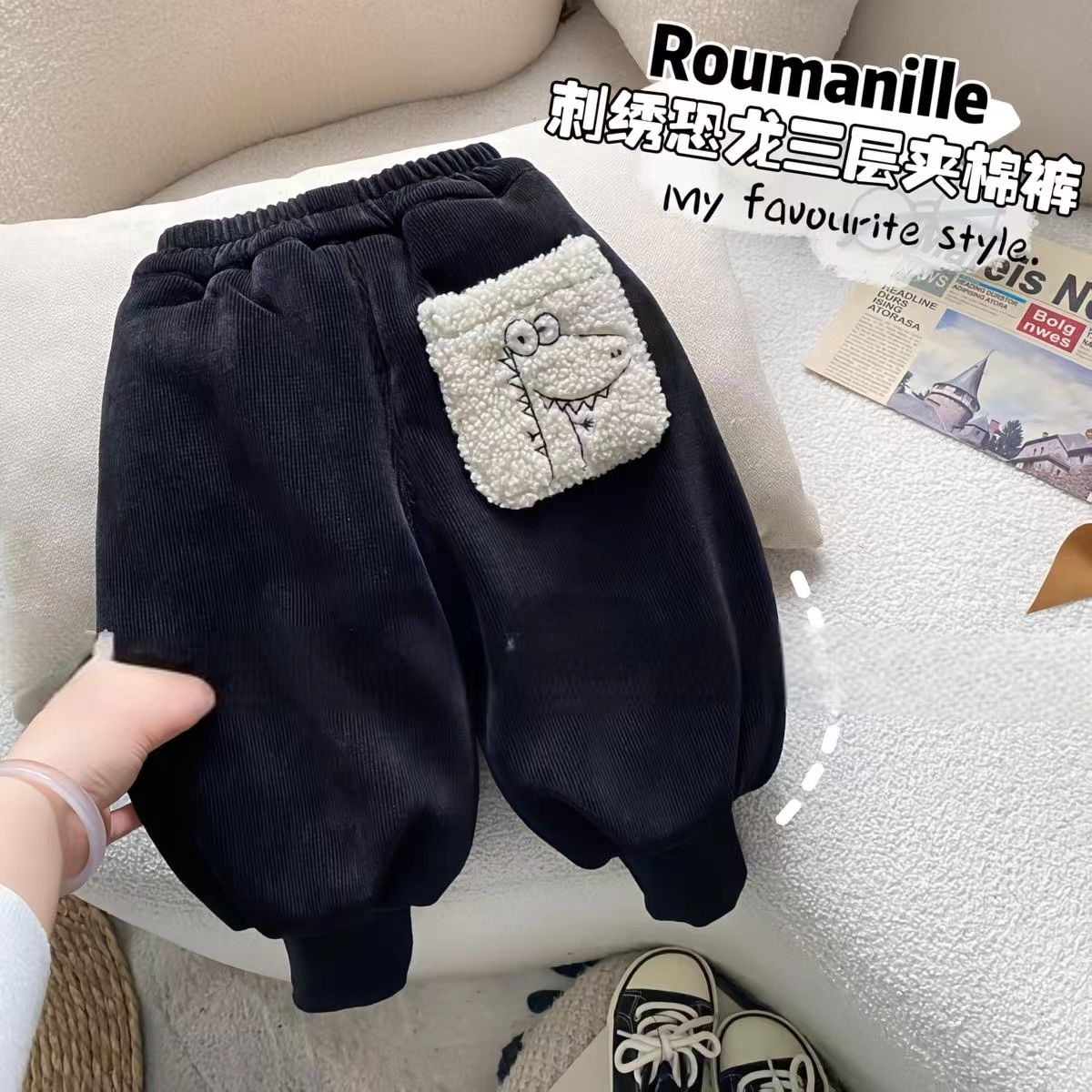 保暖韩版男童休闲风长裤男洋气加绒裤冬季休闲裤夹棉加厚一条过冬