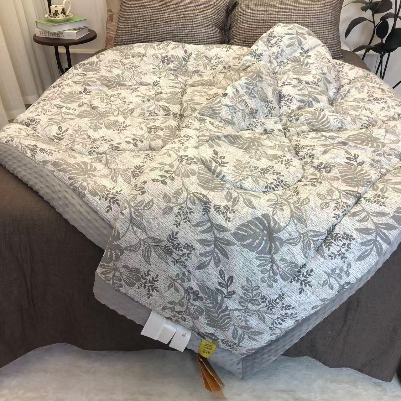 【棕榈叶-双人被】纯棉简约轻奢抗菌豆豆绒床品