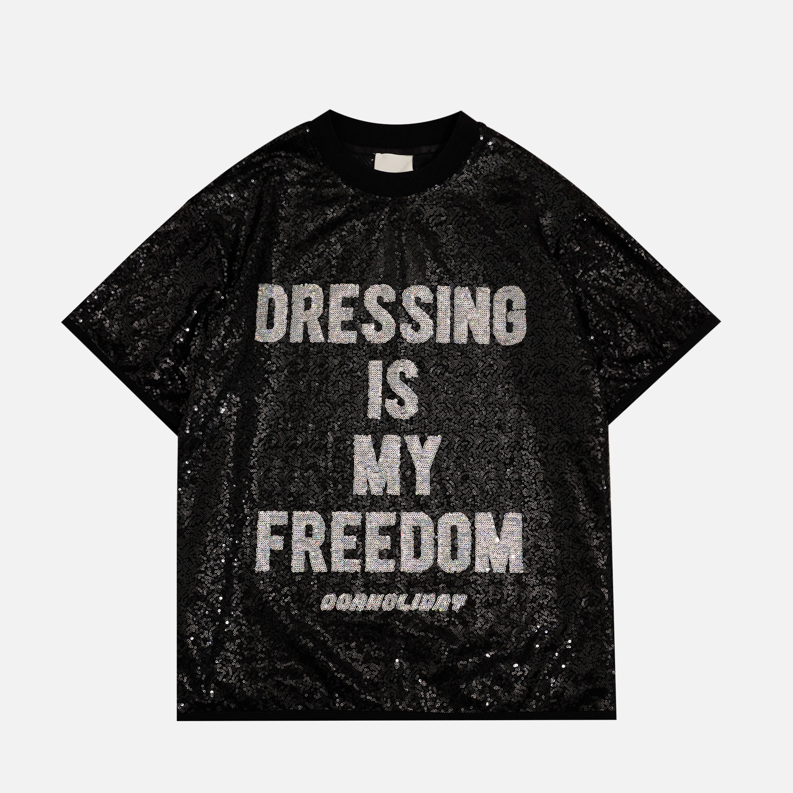 GGAHOLIDAY夏季美式宽松潮流复古休闲设计感亮片短袖T恤-152604