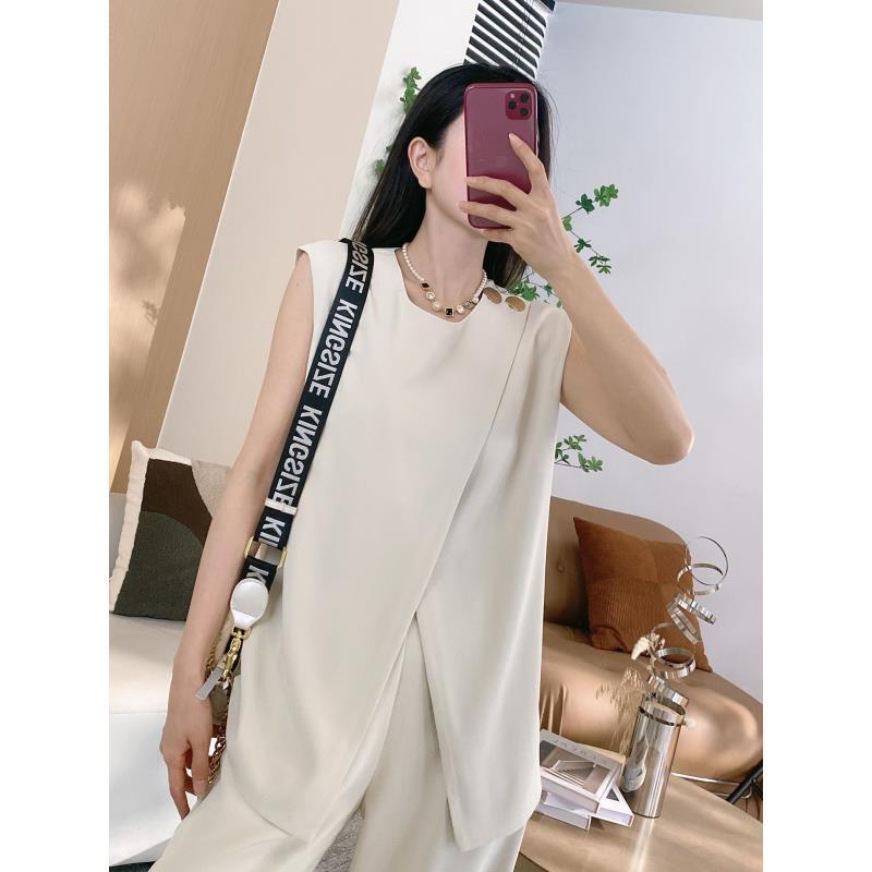 【橦颜】开叉马甲上衣+两侧松紧阔腿裤两件套（YD77）5285