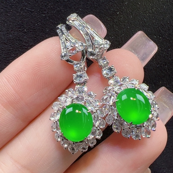 翡翠18K金镶嵌耳饰耳坠