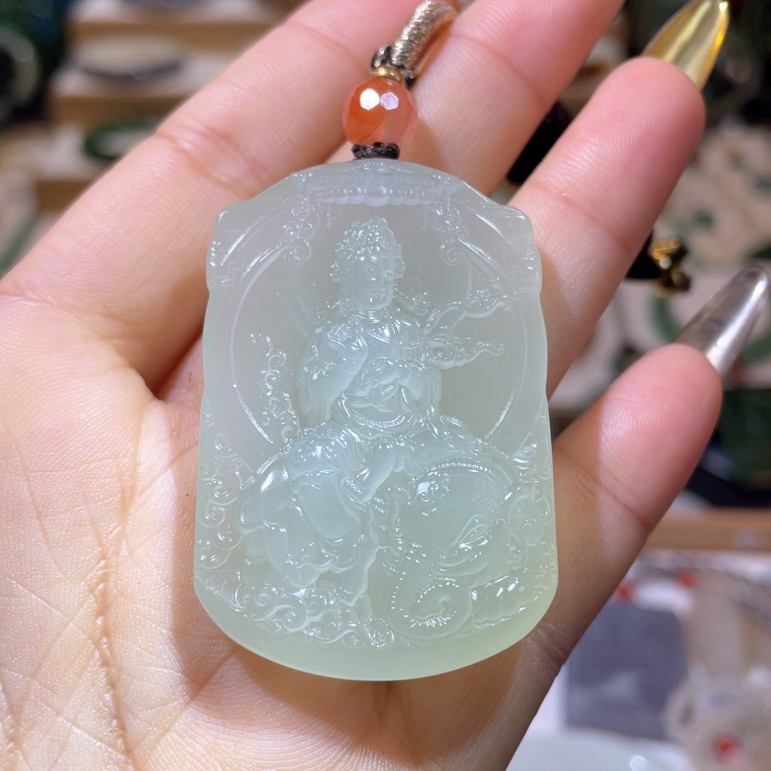 和田玉高品冰晴普贤菩萨未镶嵌