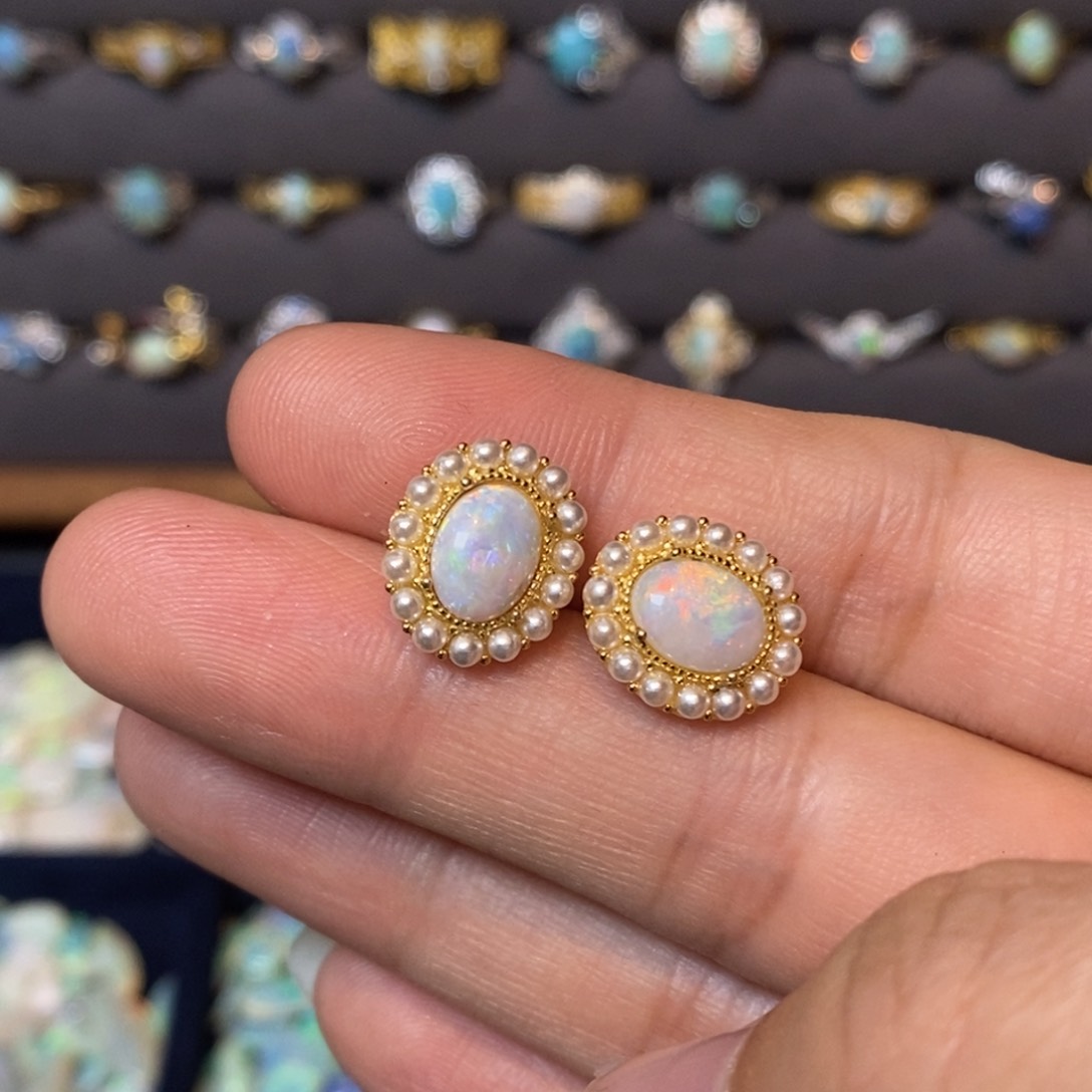 欧泊珠宝奇石银S925镶嵌耳钉