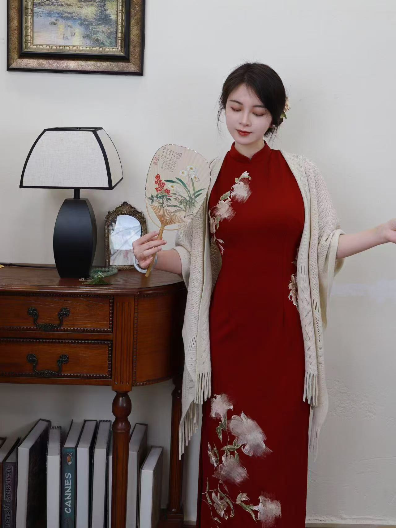 【现货款】予溪自制【玲珑无袖】新中式红色订婚修身刺绣改良旗袍裙