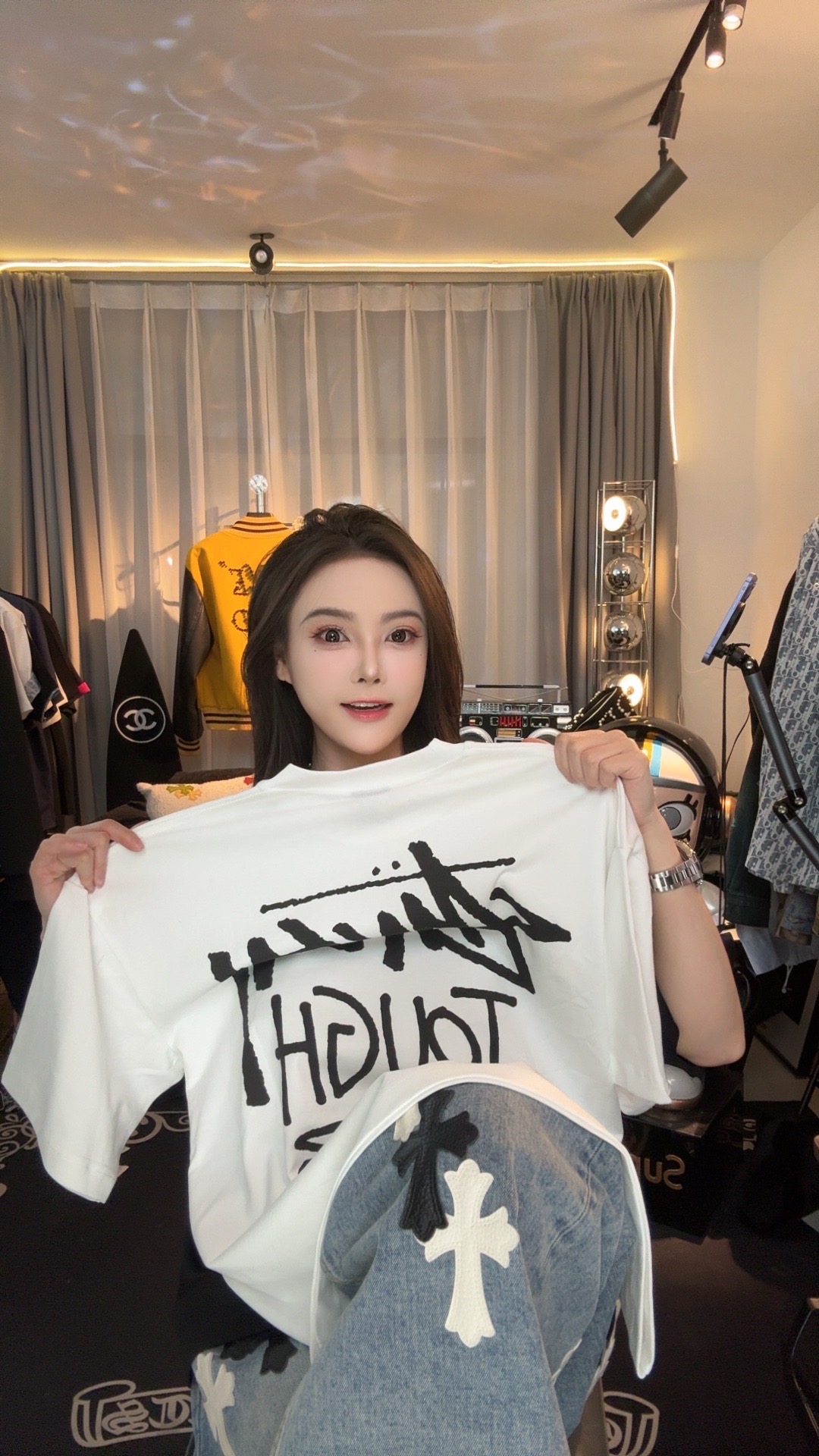 钱老板2025夏款【M印花短袖】百搭宽松圆领短袖情侣夏季 #55009