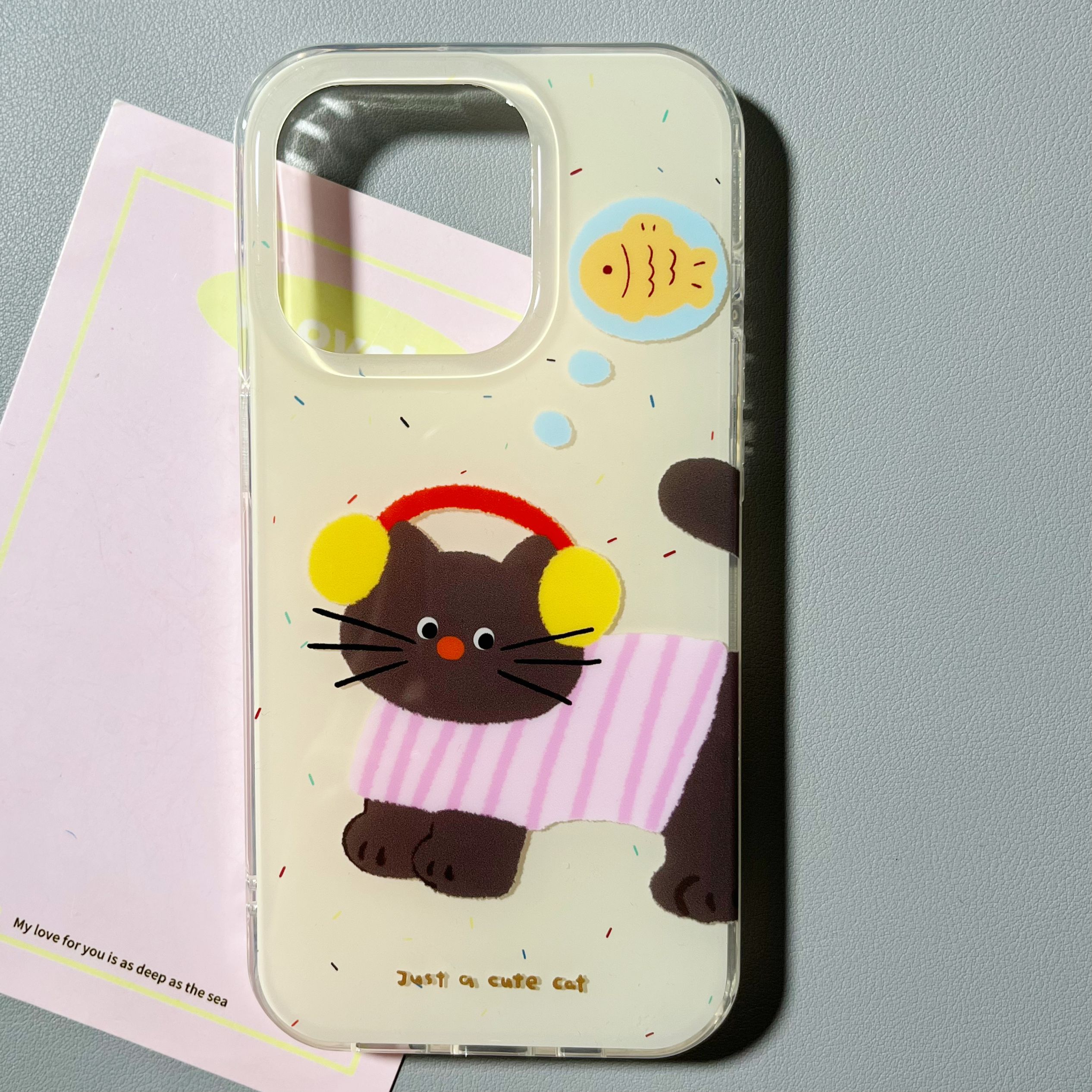 双层可爱耳机小黑猫手机壳适用iPhone16promax苹果16/15pro/14pm