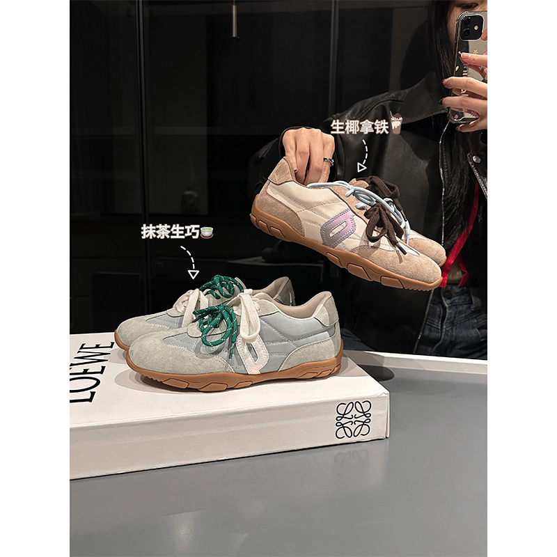 【大叔家】抹茶生巧25春季新款真皮拼接撞色双鞋带德训鞋女&跟高3cm