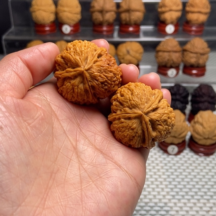 文玩核桃把件12盘龙玉凤三棱