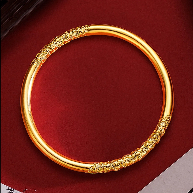 【新年福利】素圈卷草纹实心手镯宫廷风紫荆花复古手镯经典A1
