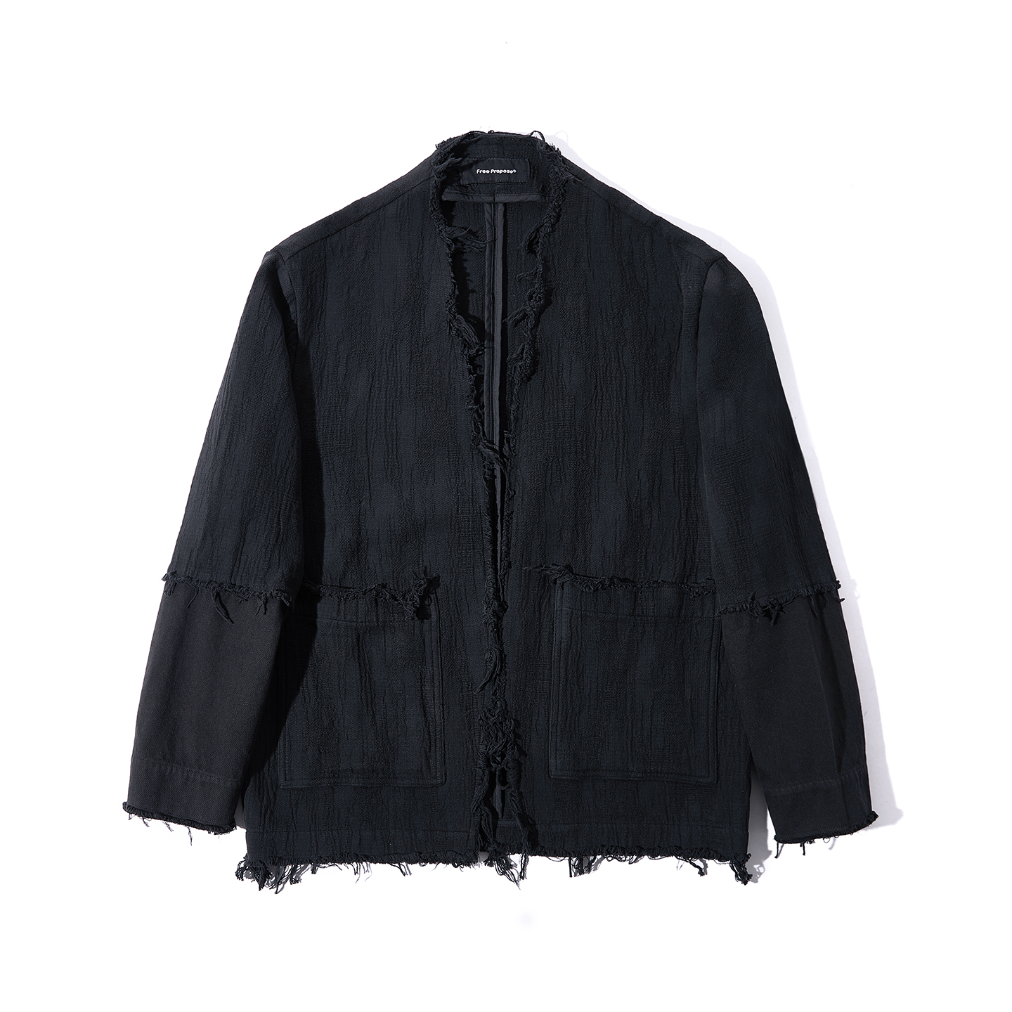 素菲迪缦秋季新款设计感无领夹克男潮流宽松休闲毛边外套上衣潮牌