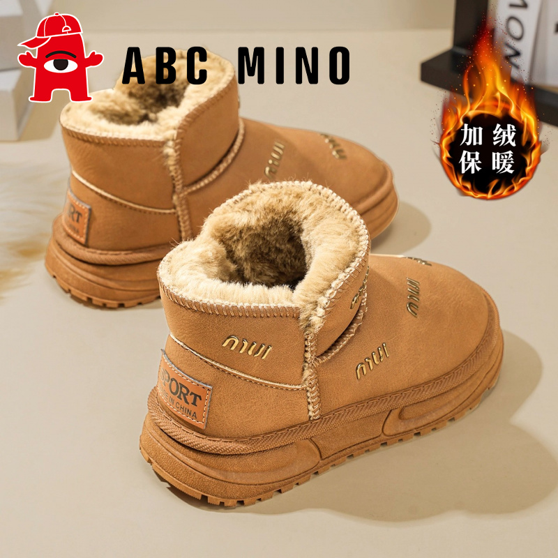 ABC MINO女童雪地靴加绒保暖大棉鞋冬季2025新款防水防滑棉靴女孩
