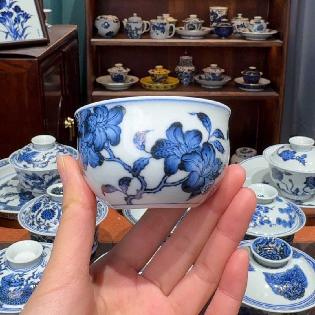 青花雯华堂手绘杯杯