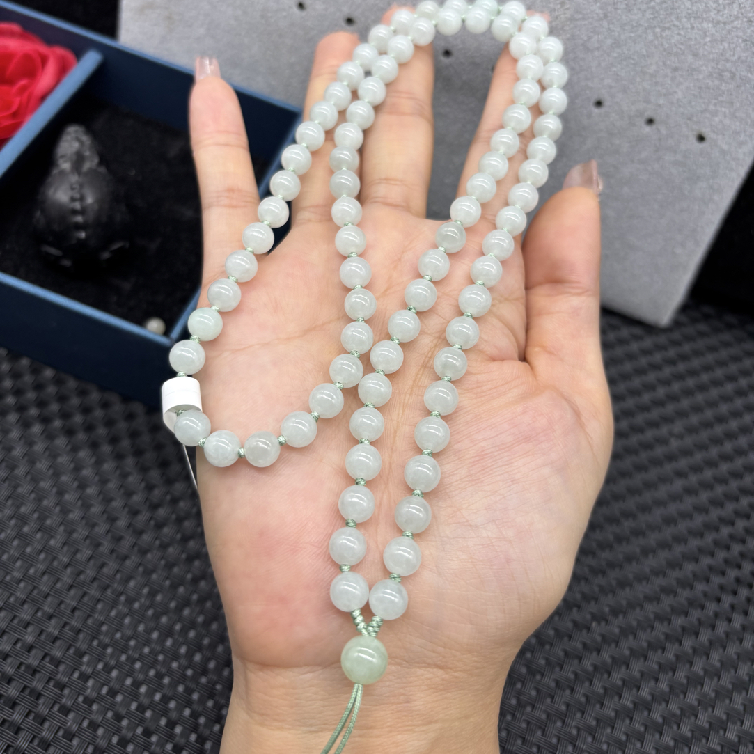 精美天然A货缅甸翡翠老坑冰种圆珠6mm玉石珠链吊坠绳项链百搭百搭