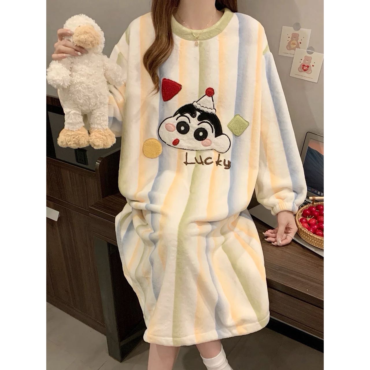 冬季甜美可爱卡通圆领宽松显瘦睡裙长款连衣裙E320#0.1