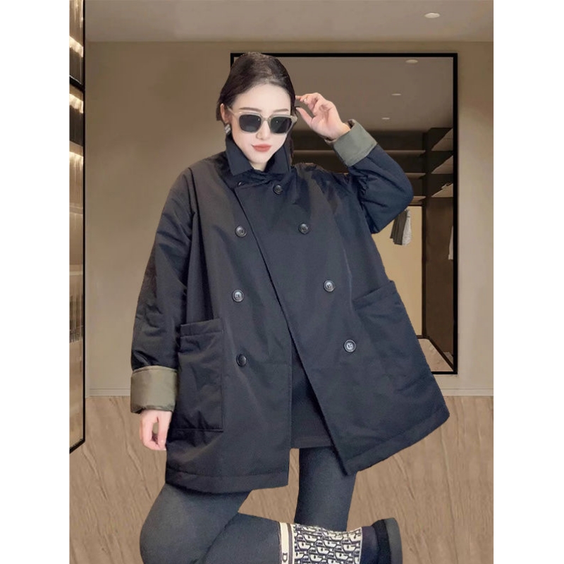 2-300斤大码时尚高级感宽松显瘦二棉风衣女春秋翻领百搭休闲外套