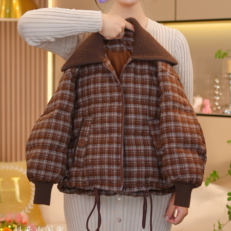 【闺蜜家】女童冬季2025新款时尚韩系格子加棉加厚棉服外套-9039