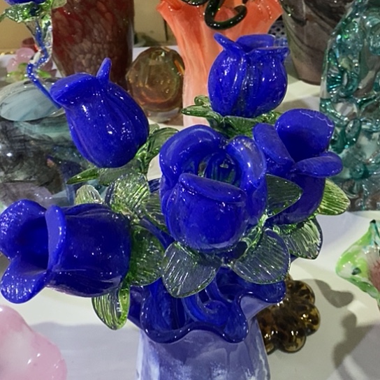 琉璃五只蓝色妖姬琉璃夜光玫瑰花