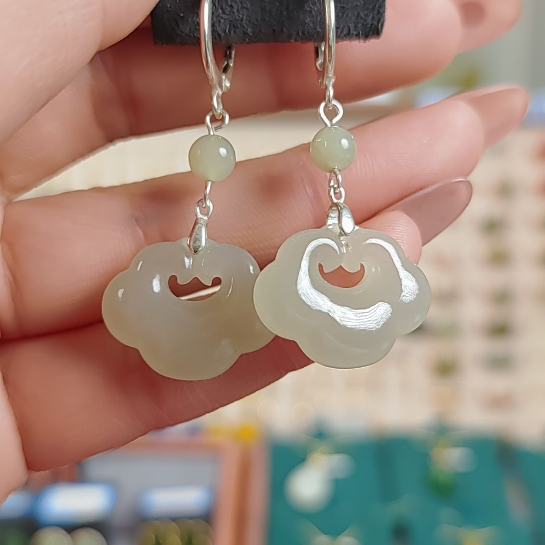 银S925镶嵌和田玉耳饰