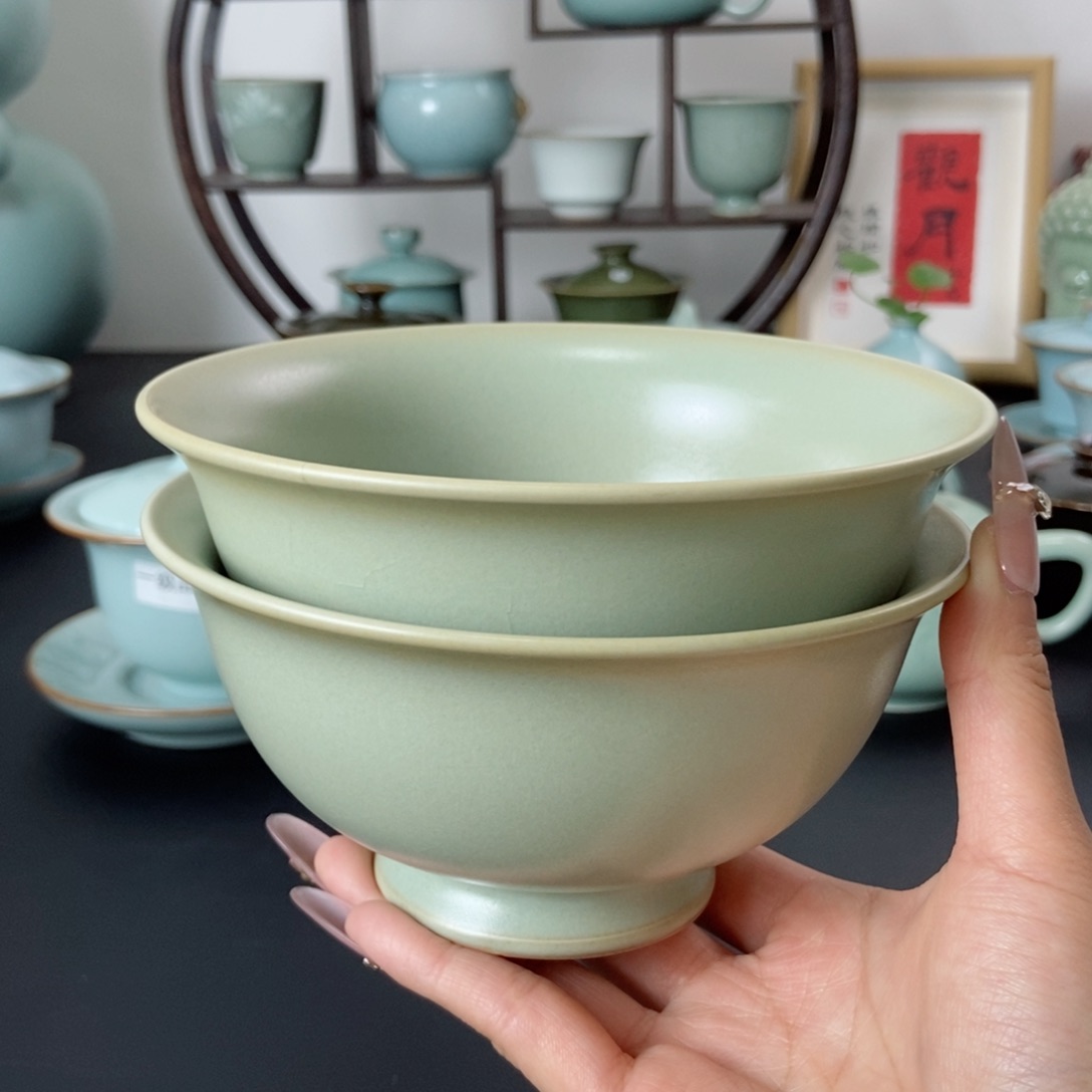 仿古釉吃饭碗微瑕2只装