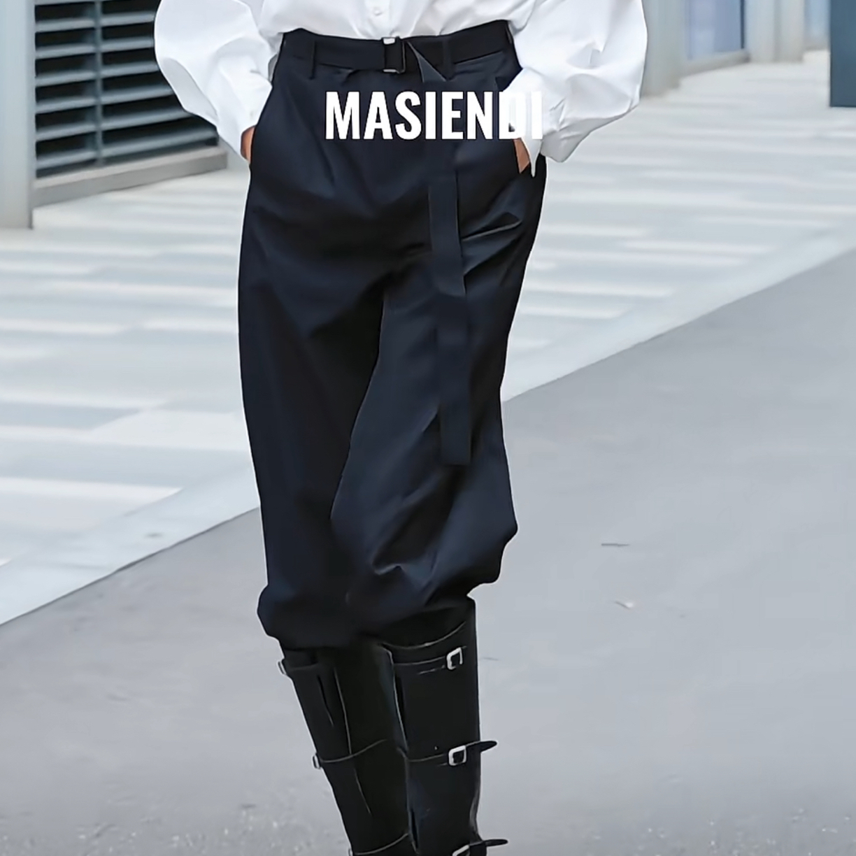 MASIENDI/玛丝恩迪工装风腰带直筒休闲长裤130087