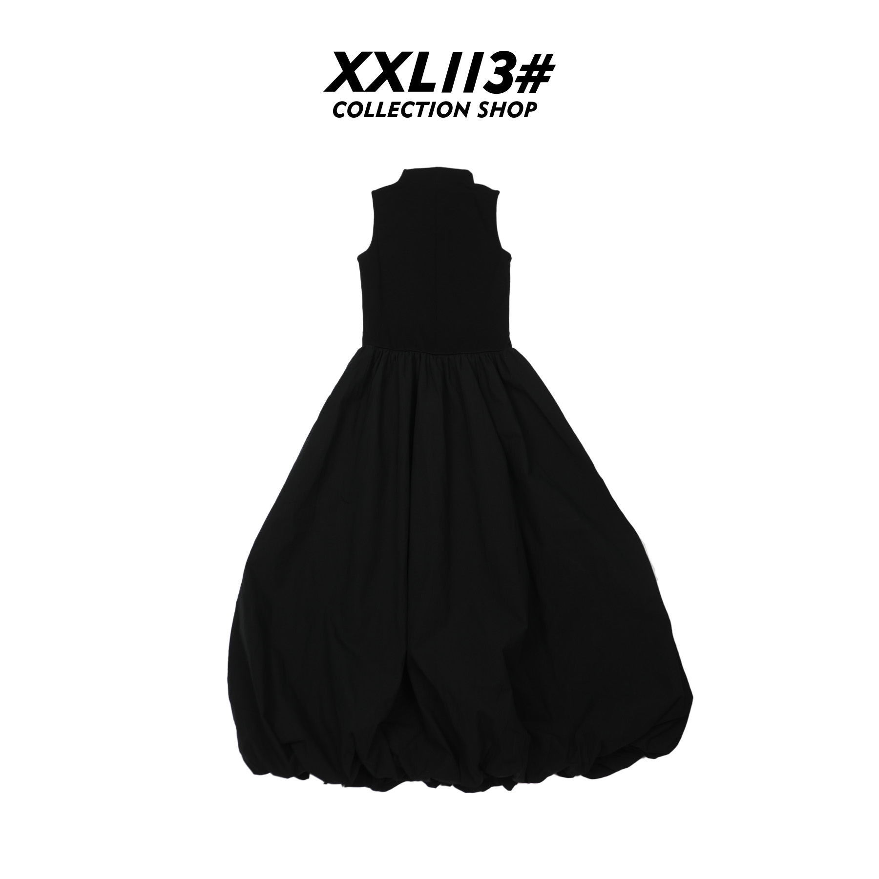 113* CENTRALIZED SHOP立领不褪色拼接褶皱无袖连衣裙X5F15G6605