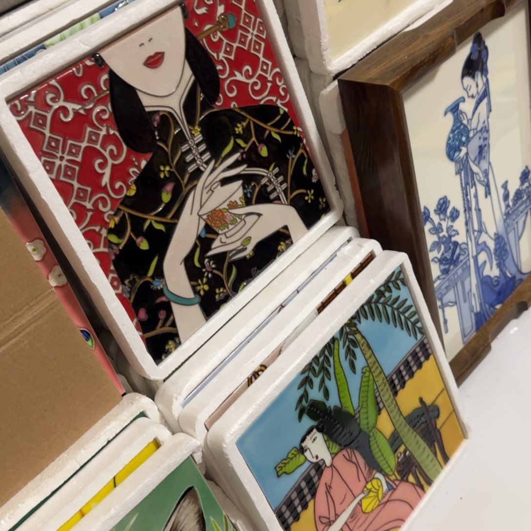 嫣***红瓷版画无框手绘手工